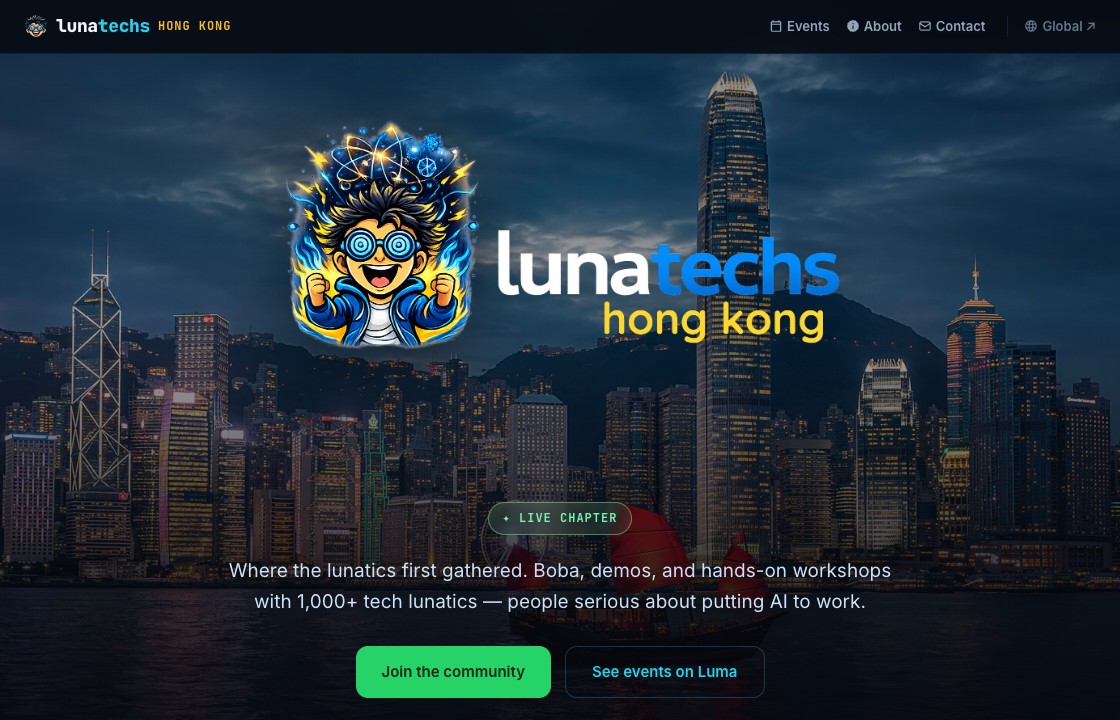 A live Lunatechs chapter site — the Hong Kong chapter