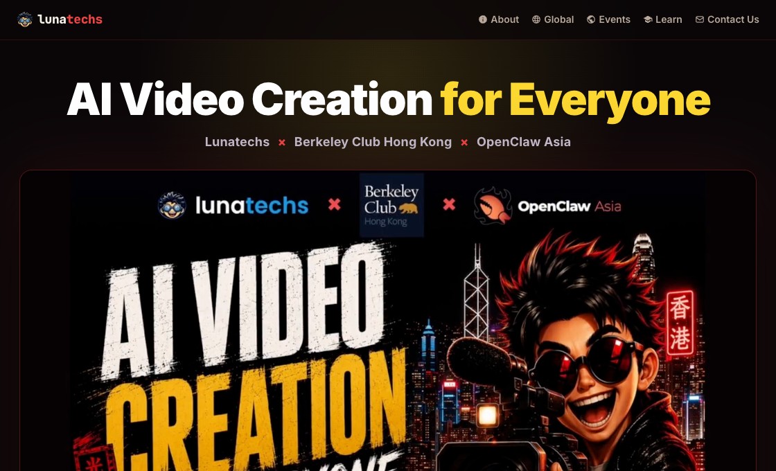 A full event promotion page on the Lunatechs site