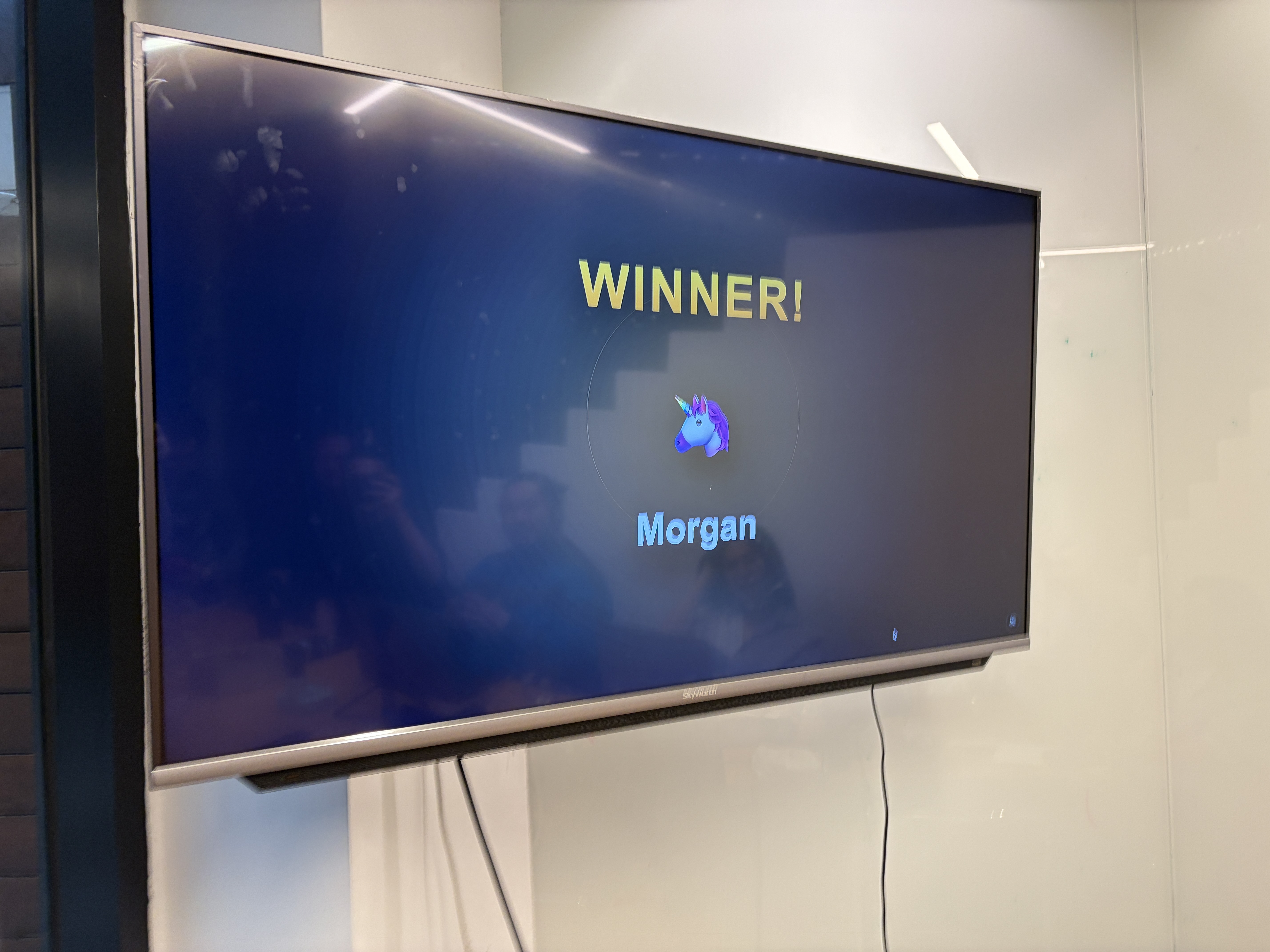 WINNER screen showing Morgan's name