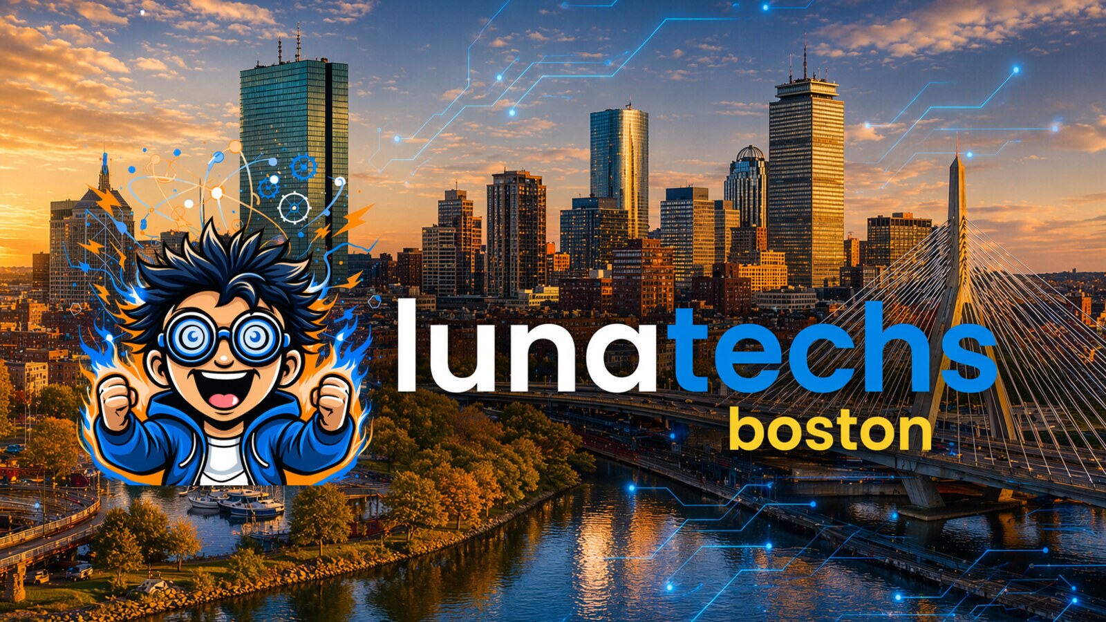 Lunatechs Boston chapter logo over the Charles River skyline