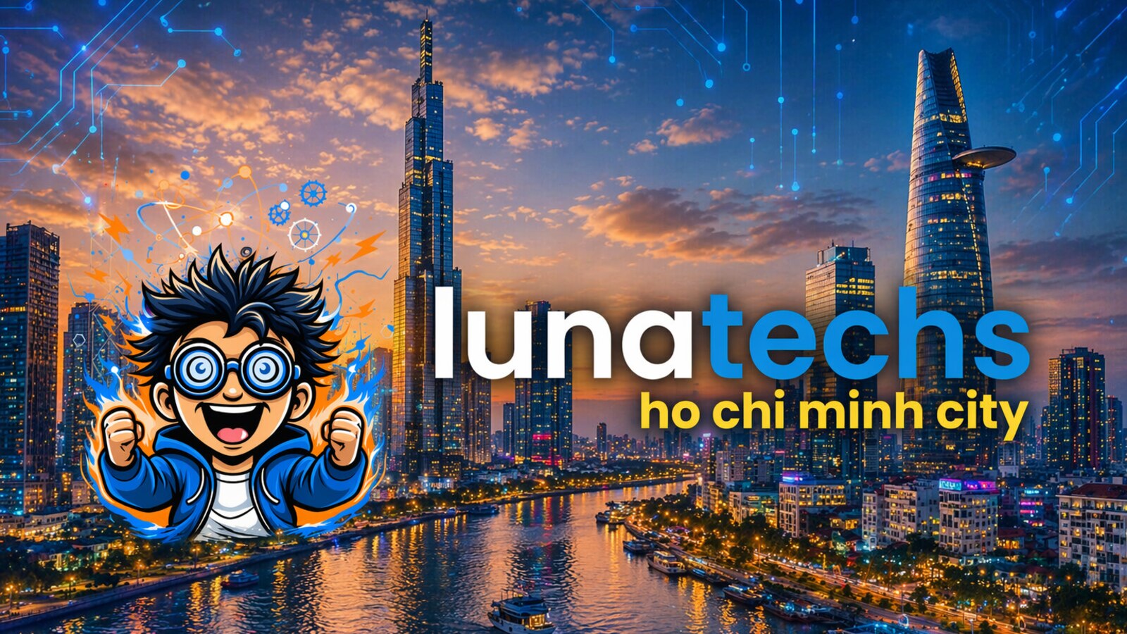 Lunatechs Ho Chi Minh City chapter logo over Landmark 81 and the Saigon River