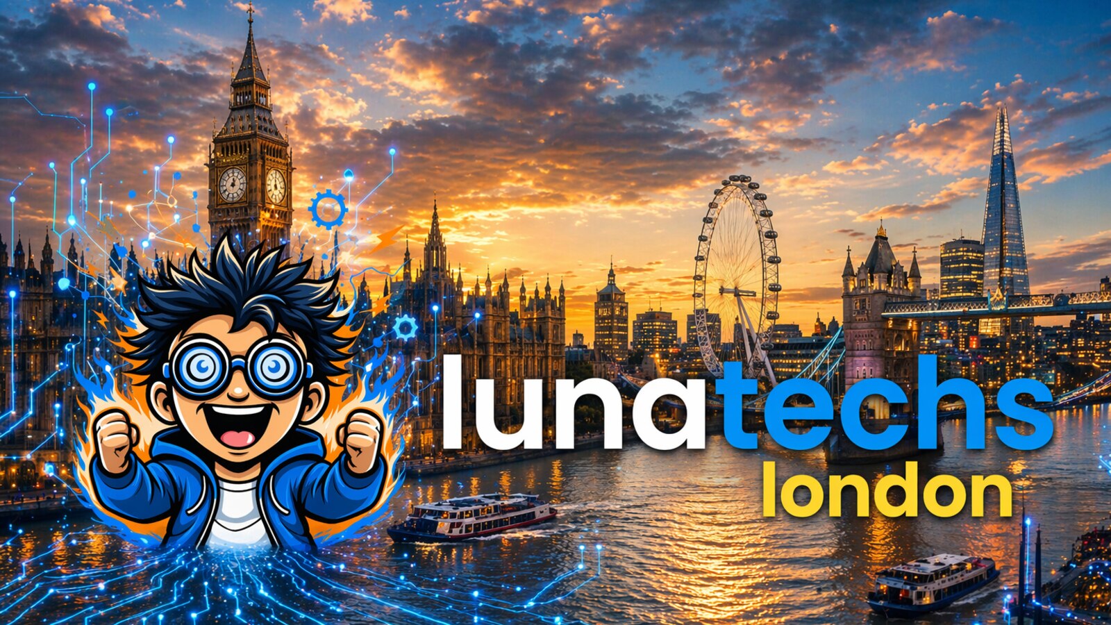 Lunatechs London chapter logo over Big Ben and the Thames