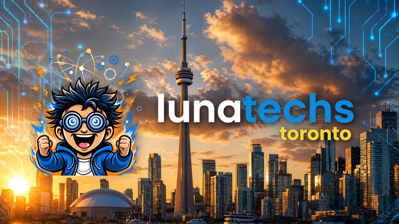 Lunatechs Toronto chapter logo over the CN Tower skyline